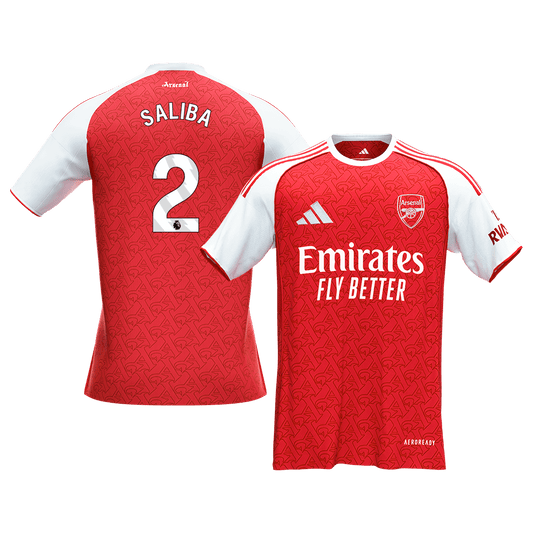 Calidad Premium Camiseta SALIBA #2 Arsenal 2025/26 Primera Equipación -Versión Hincha