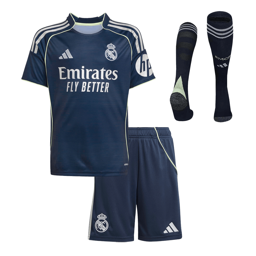 Calidad Premium Conjunto Infantil Completo Real Madrid 2025/26 Segunda Equipación Kids camiseta de f