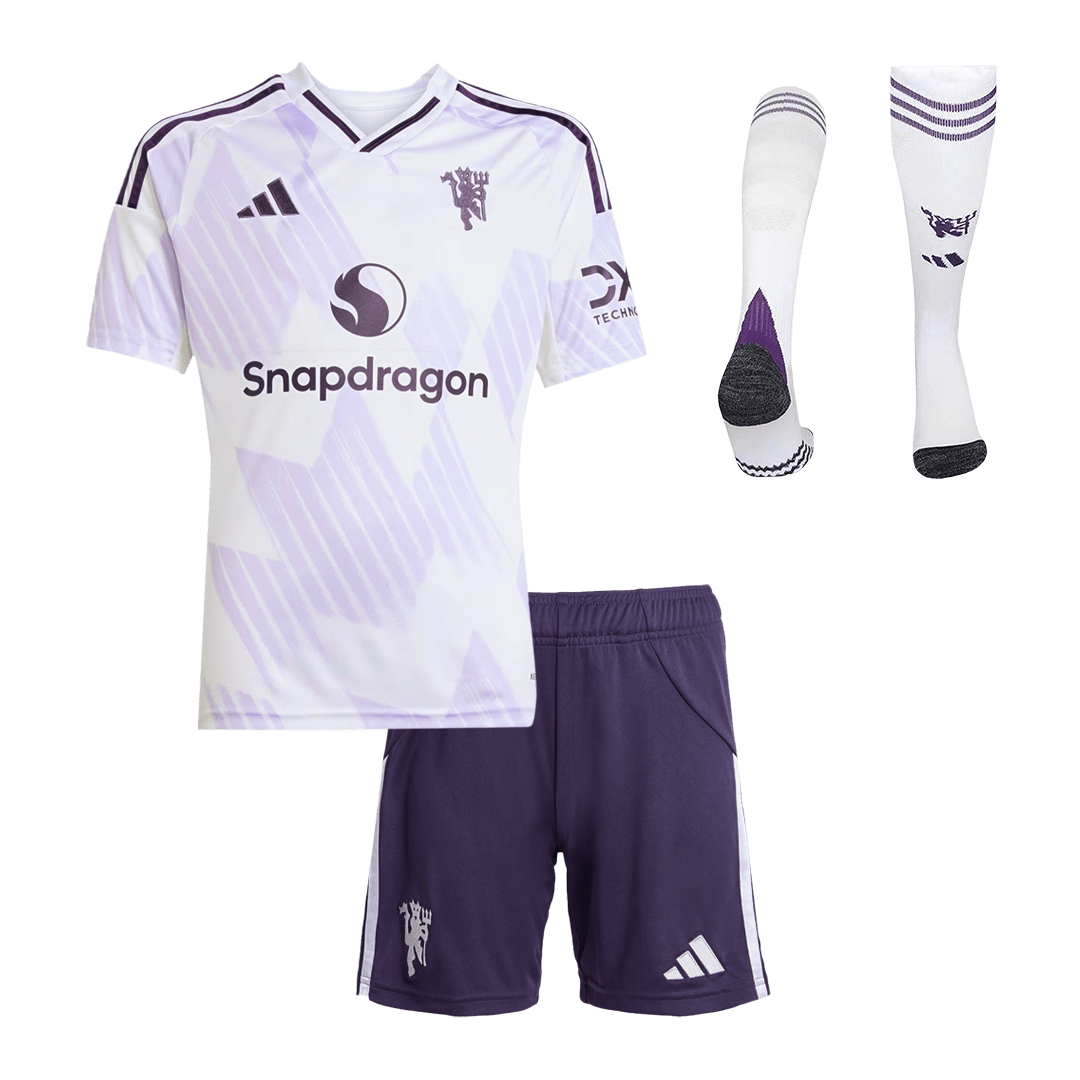 Conjunto Infantil Completo Manchester United 2025/26 Segunda Equipación Kids camiseta de fútbol