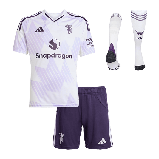 Conjunto Infantil Completo Manchester United 2025/26 Segunda Equipación Kids camiseta de fútbol